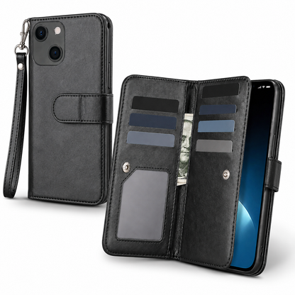 Bifold 9 Card Wallet Case for Apple iPhone 14 - Black