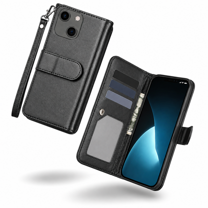 Bifold 9 Card Wallet Case for Apple iPhone 13 - Black