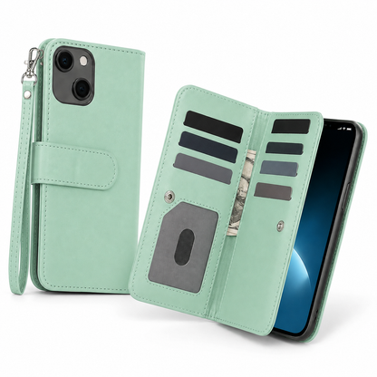 Bifold 9 Card Wallet Case for Apple iPhone 14 - Teal