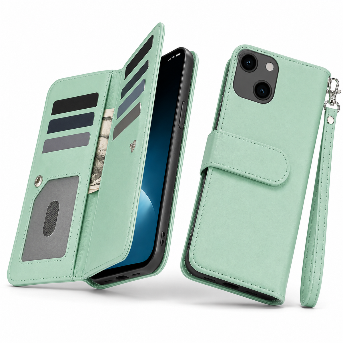 Bifold 9 Card Wallet Case for Apple iPhone 14 - Teal