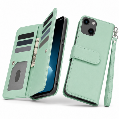 Bifold 9 Card Wallet Case for Apple iPhone 14 - Teal