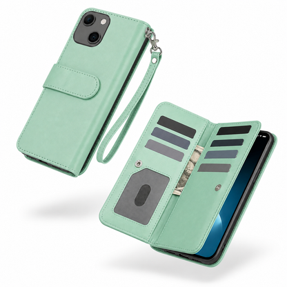 Bifold 9 Card Wallet Case for Apple iPhone 14 - Teal