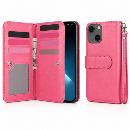 Bifold 9 Card Wallet Case for Apple iPhone 13 - Hot Pink