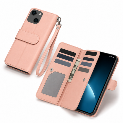 Bifold 9 Card Wallet Case for Apple iPhone 13 - Rose Gold