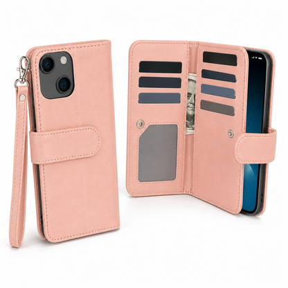Bifold 9 Card Wallet Case for Apple iPhone 13 - Rose Gold