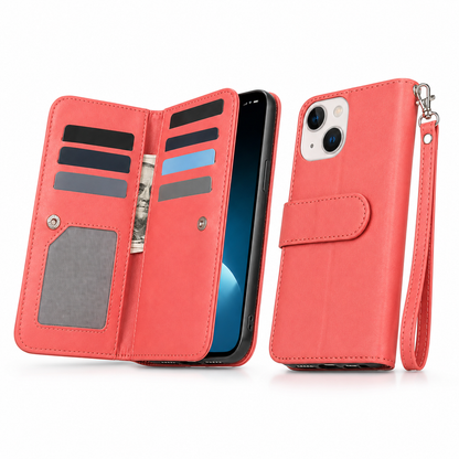 Bifold 9 Card Wallet Case for Apple iPhone 13 - Red