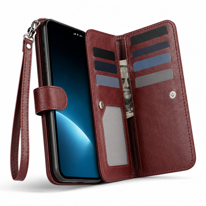 Bifold 9 Card Wallet Case for Apple iPhone 13 - Wine