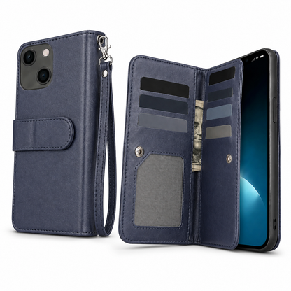 Bifold 9 Card Wallet Case for Apple iPhone 13 - Navy