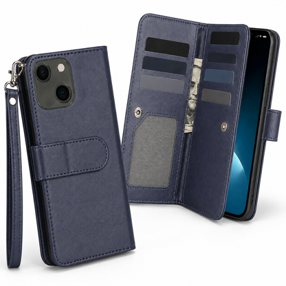 Bifold 9 Card Wallet Case for Apple iPhone 14 - Navy