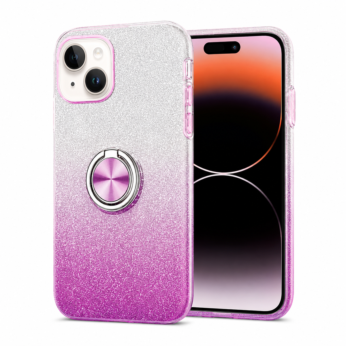3-in-1 Glitter Ring Case for Apple iPhone 14 - Purple/Silver