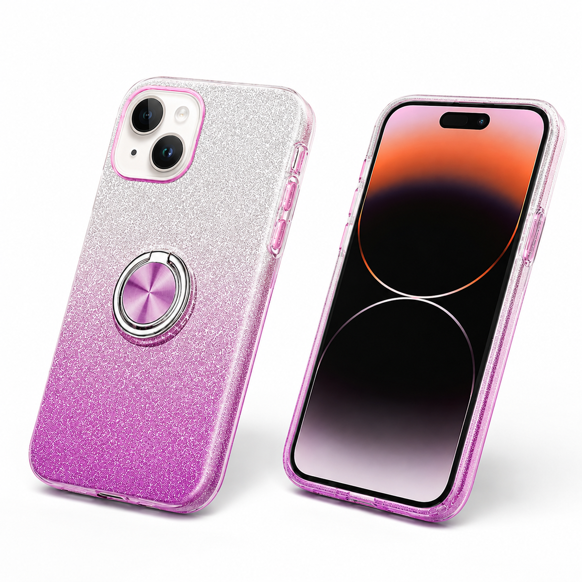 3-in-1 Glitter Ring Case for Apple iPhone 13 - Purple/Silver