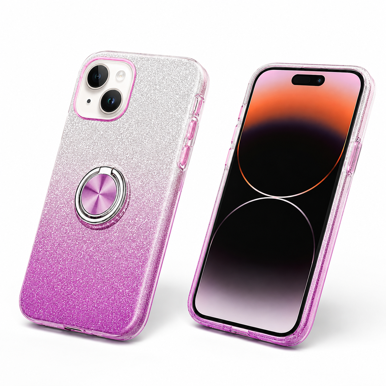 3-in-1 Glitter Ring Case for Apple iPhone 14 - Purple/Silver