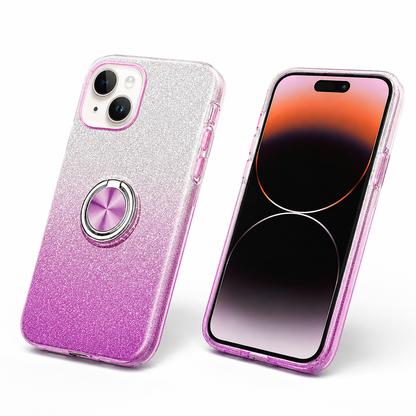3-in-1 Glitter Ring Case for Apple iPhone 14 - Purple/Silver