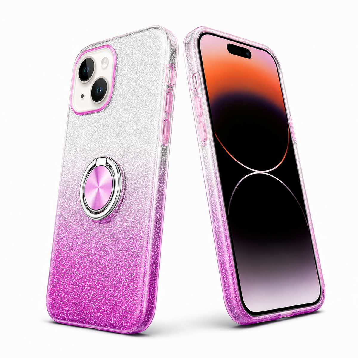 3-in-1 Glitter Ring Case for Apple iPhone 13 - Purple/Silver