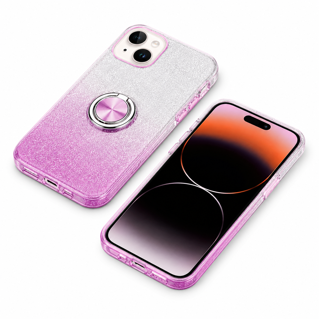 3-in-1 Glitter Ring Case for Apple iPhone 13 - Purple/Silver
