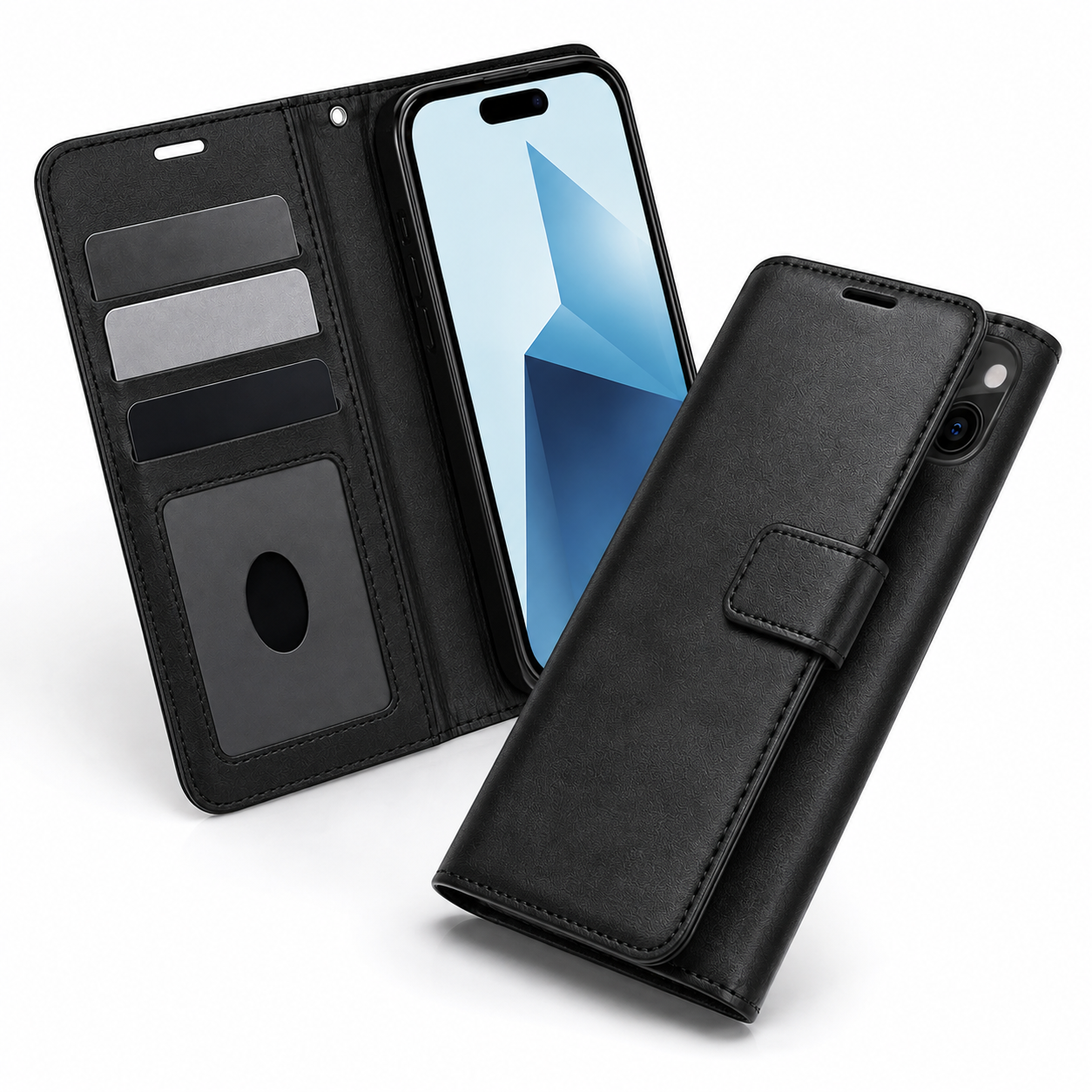 Photo ID Wallet Case for Apple iPhone 15 - Black