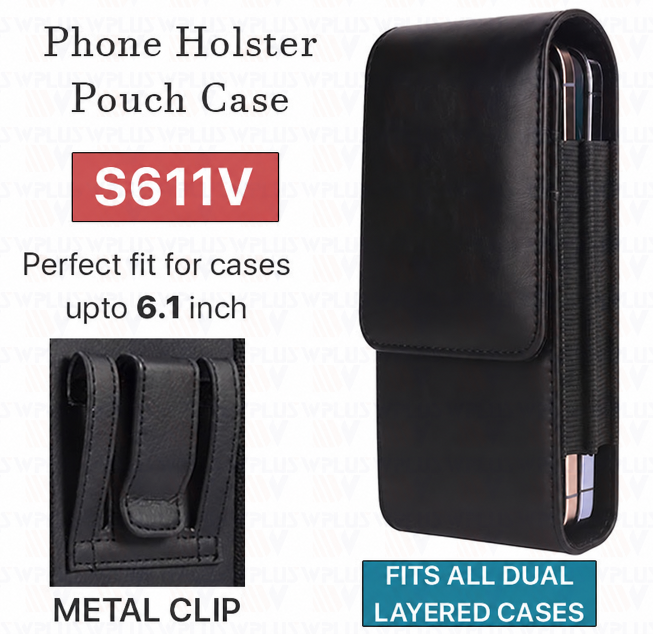 Black Belt Pouch Vertical w/ Metal Clip S611V for Apple iPhone 15