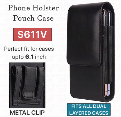 Black Belt Pouch Vertical w/ Metal Clip S611V for Apple iPhone 15