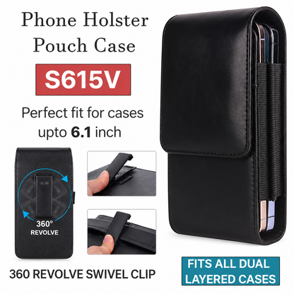 Black Belt Pouch Vertical w/ Swivel Clip S615V for Apple iPhone 15
