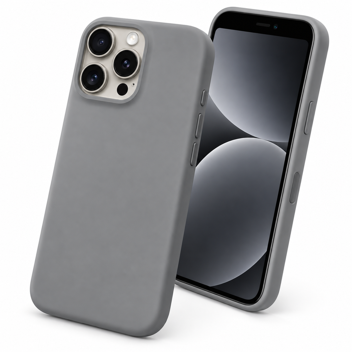 Premium Liquid Silicone Case for Apple iPhone 14 Pro Max - Grey - angled product view
