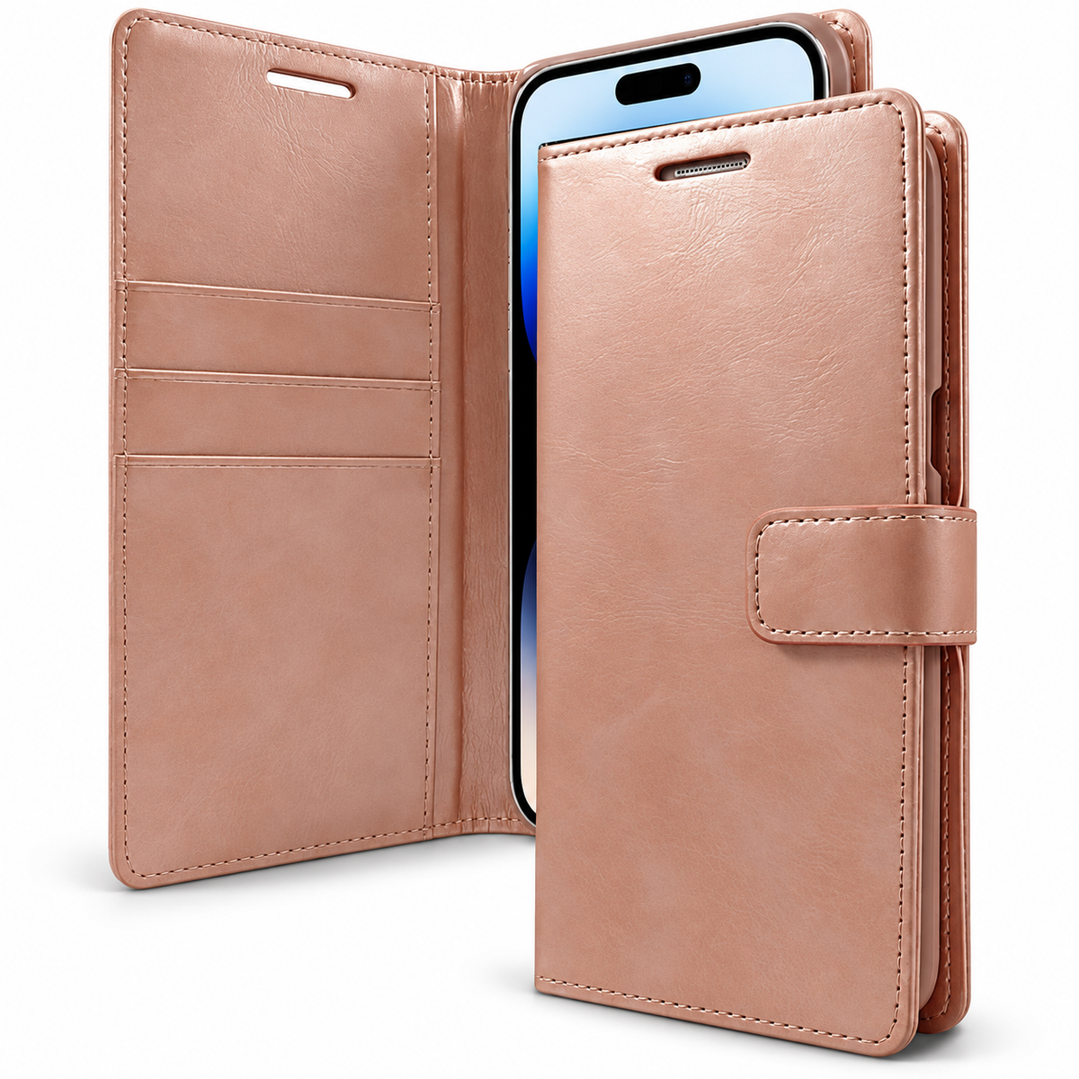 BlueMoon Leather Wallet Case for Apple iPhone 15 - Rose Gold