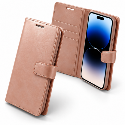BlueMoon Leather Wallet Case for Apple iPhone 15 - Rose Gold