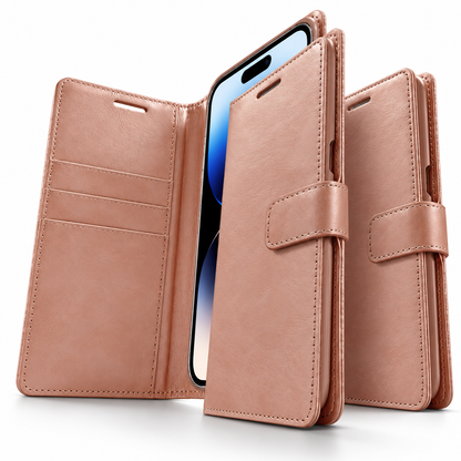 BlueMoon Leather Wallet Case for Apple iPhone 15 - Rose Gold