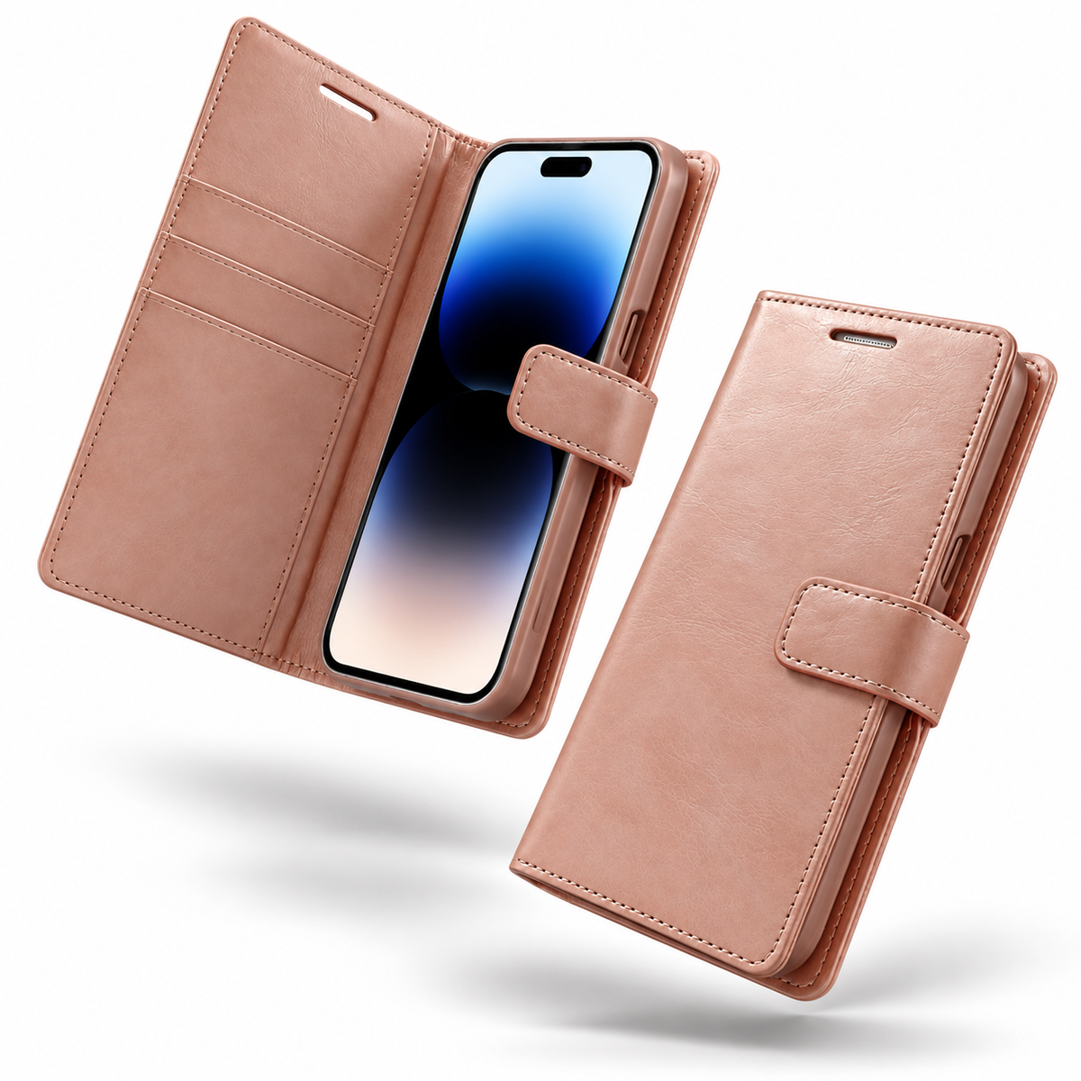 BlueMoon Leather Wallet Case for Apple iPhone 15 - Rose Gold