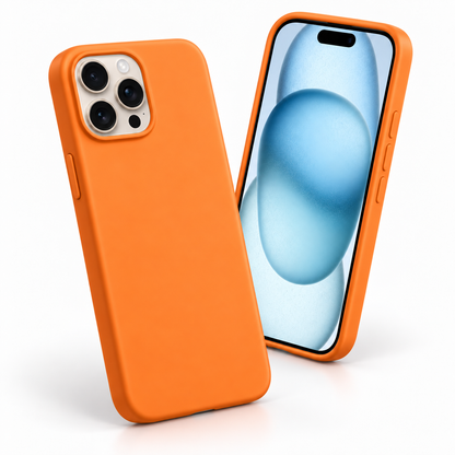 Premium Liquid Silicone Case for Apple iPhone 14 Pro Max - Orange - angled product view