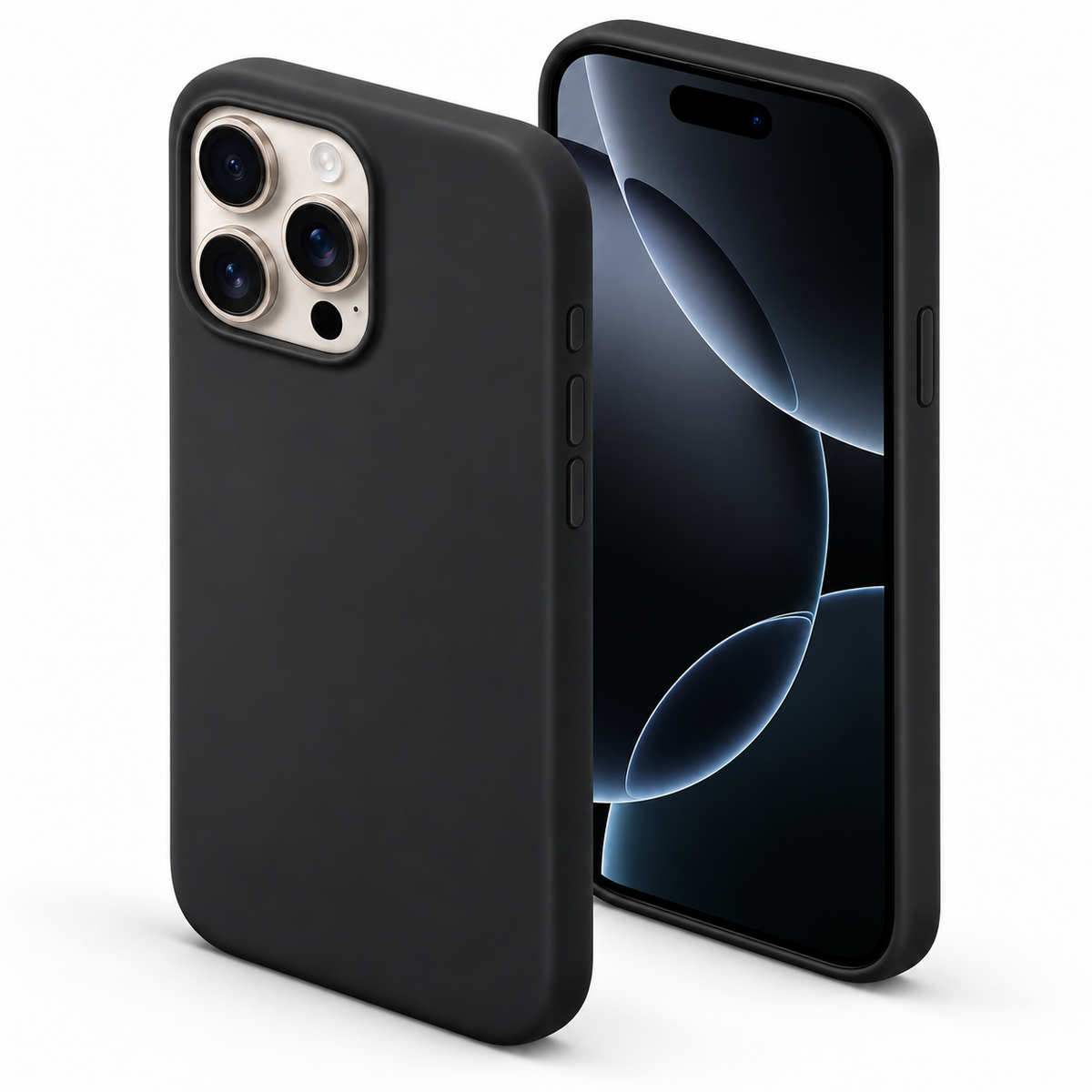 Premium Liquid Silicone Case for Apple iPhone 14 Pro - Black - angled product view