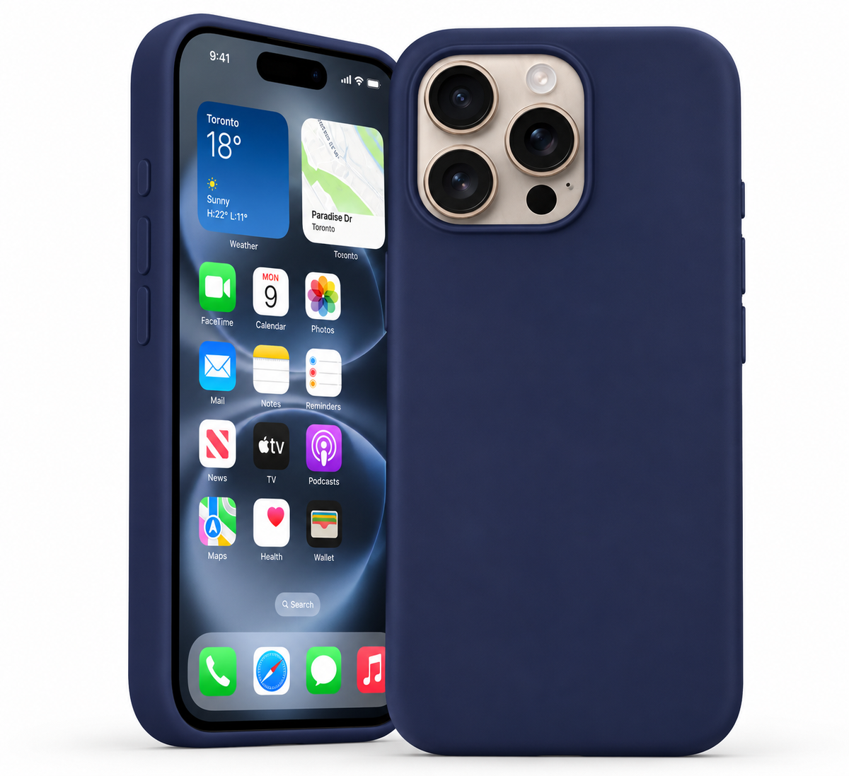 Premium Liquid Silicone Case for Apple iPhone 14 Pro - Navy - close-up design view