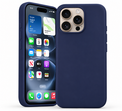 Premium Liquid Silicone Case for Apple iPhone 14 Pro - Navy - close-up design view