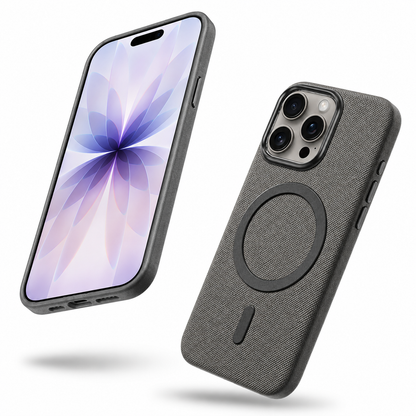 Grey MagSafe iPhone 16 Pro Max cover with textured grip and camera protection