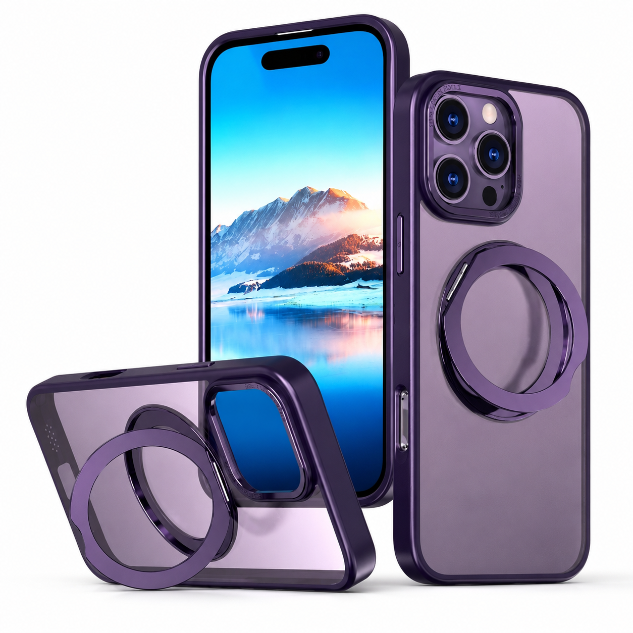 Deep Purple MagSafe Tilt Ring Stand Case for Apple iPhone 16 Pro Max
