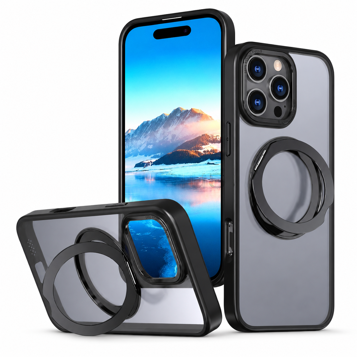 Black MagSafe Tilt Ring Stand Case for Apple iPhone 16 Pro Max