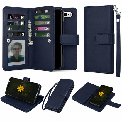 Navy Bifold 9-Card Detachable Wallet Case for Apple iPhone 17e and 16e
