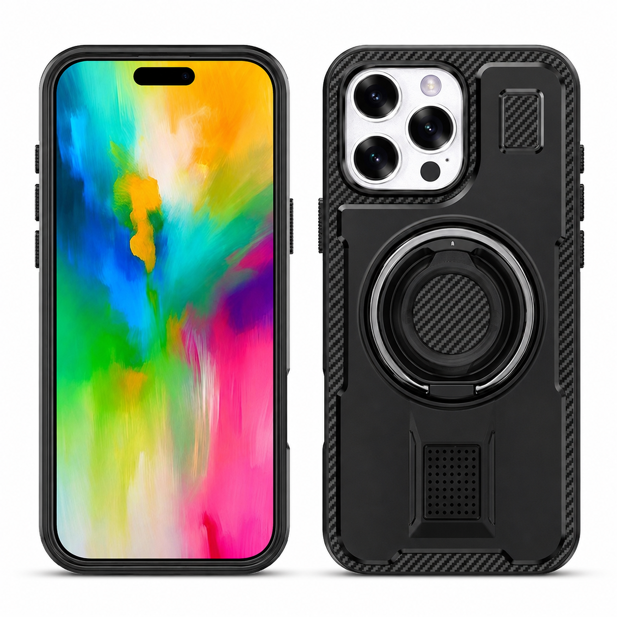 Black protective ring stand case for Apple iPhone 16 Pro Max