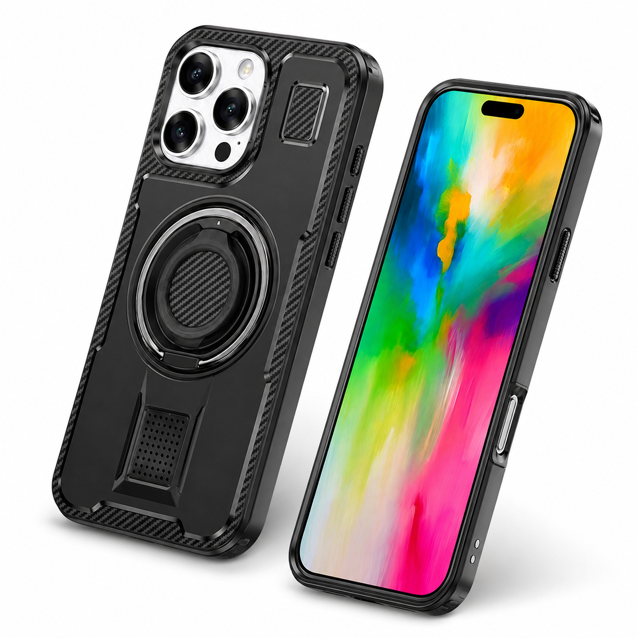 Apple iPhone 16 Pro Max Black ring grip and stand case
