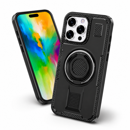 Black Ring Grip Stand Case for Apple iPhone 16 Pro Max side view
