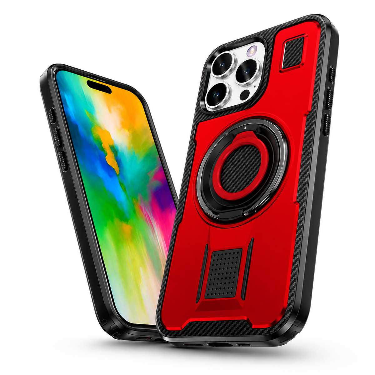 Ring Grip and Stand Case for Apple iPhone 13 Pro Max - Red - angled product view