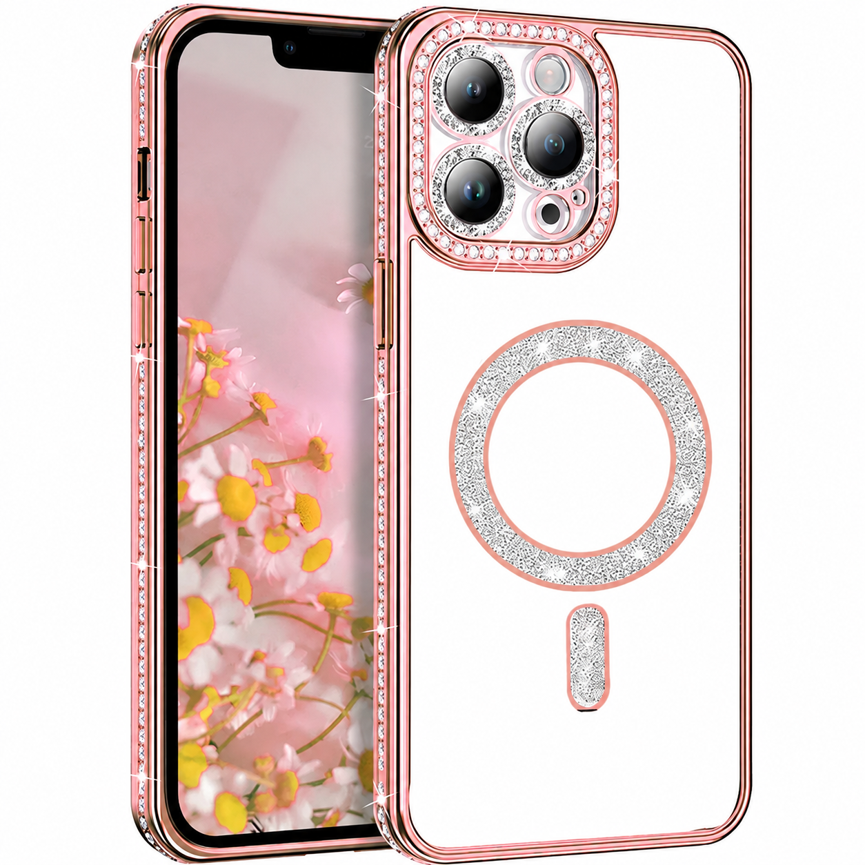 Glitter Electroplated MagSafe Case for Apple iPhone 16 Pro Max - Rose Gold