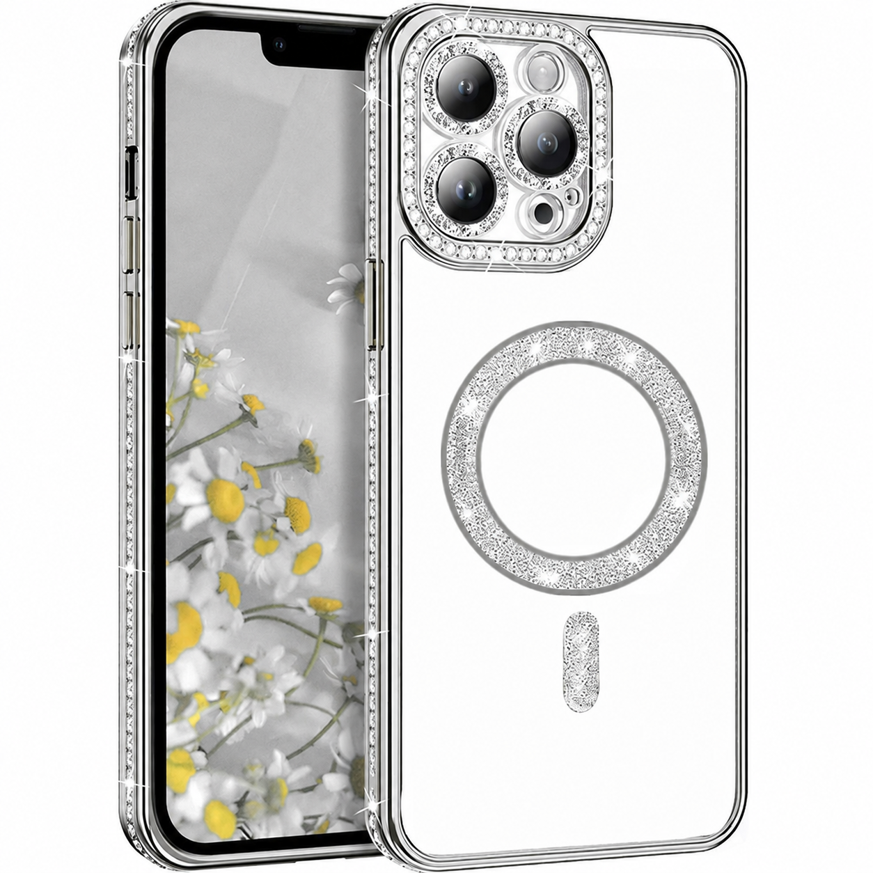 Glitter Electroplated MagSafe Case for Apple iPhone 16 Pro Max - Silver