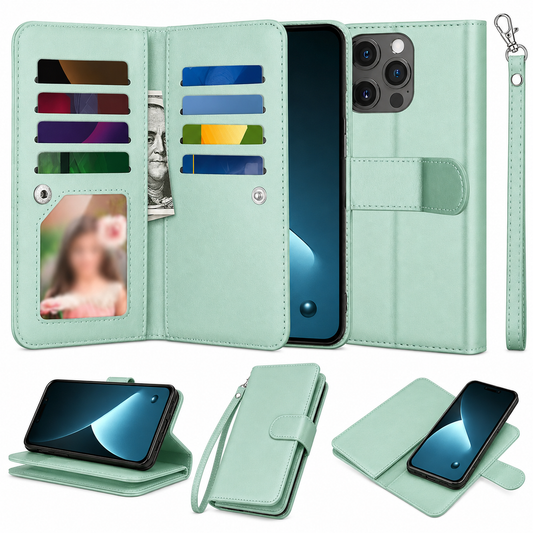 Bifold 9 Card detachable wallet for Apple iPhone 15 Pro Max - Teal - main product view