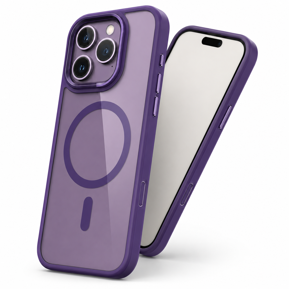 Frosted MagSafe Matte Hybrid Case for Apple iPhone 14 Pro - Deep Purple - close-up design view