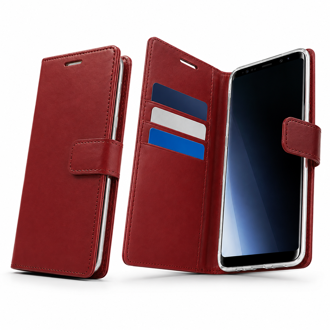 Wine leather-style flip phone cover for iPhone 17e and iPhone 16e
