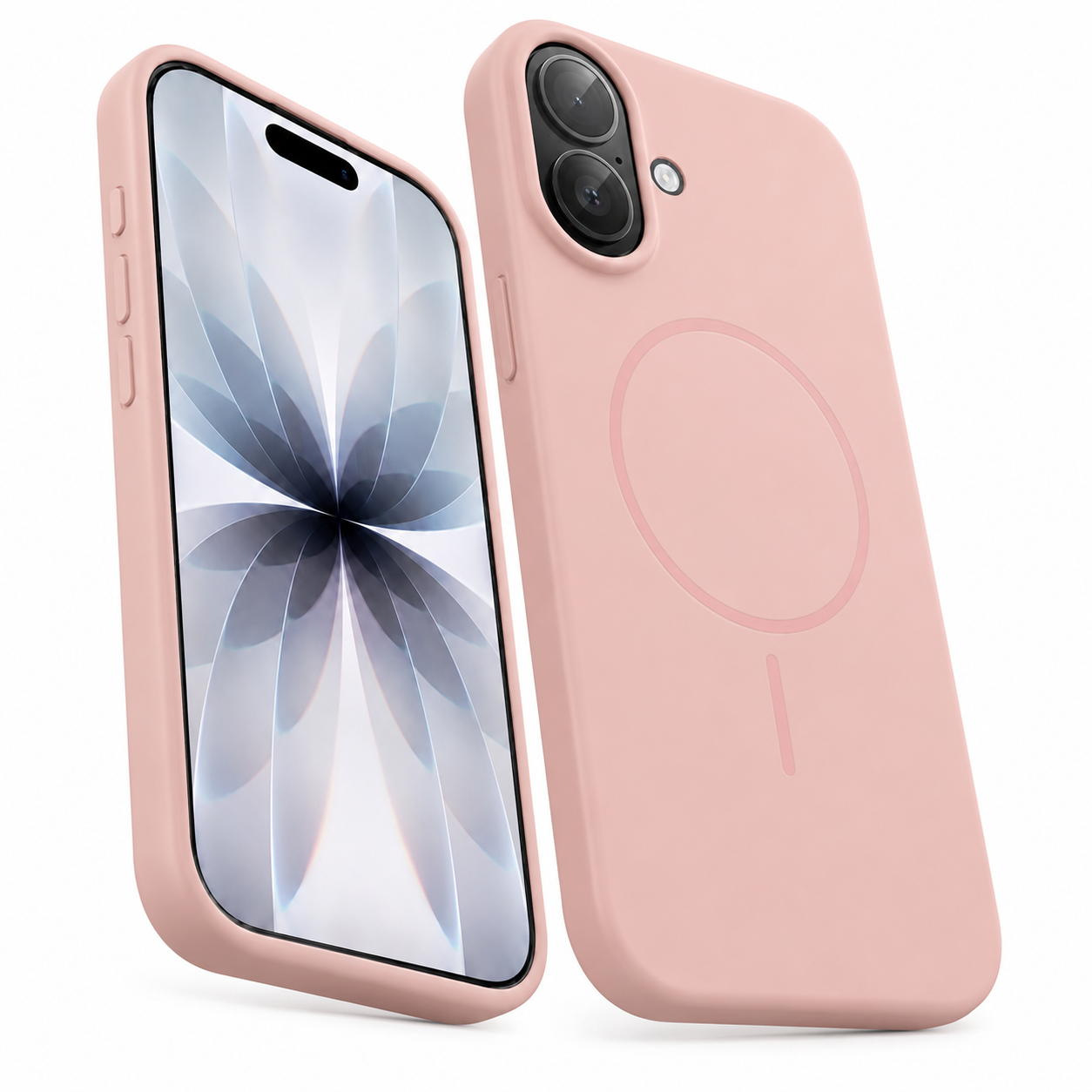 Rose Gold MagSafe iPhone 16 Protective Silicone Phone Case with magnetic charging support