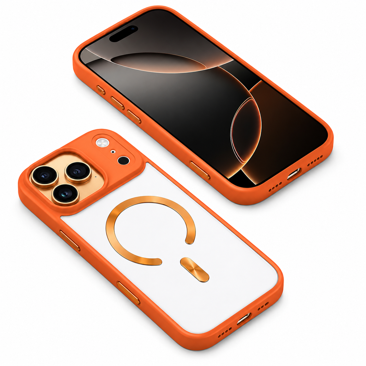 Orange MagSafe iPhone 18 Pro Max Case Clear Back Shockproof Mobile Cover