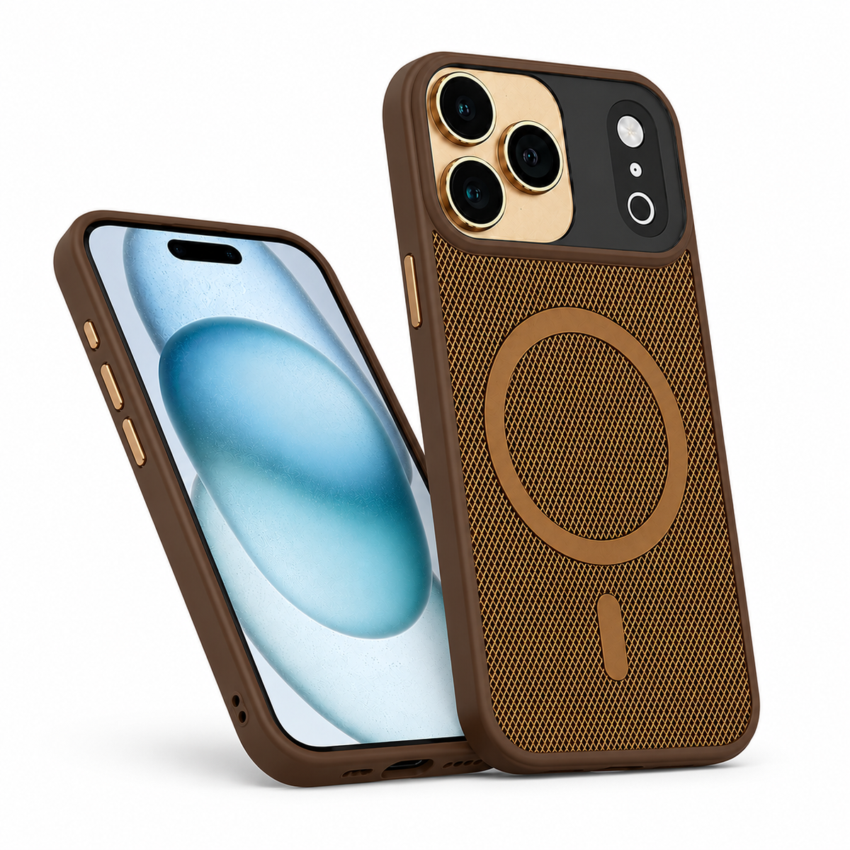 Desert Brown woven texture phone case, anti-slip smartphone cover, impact-resistant protection