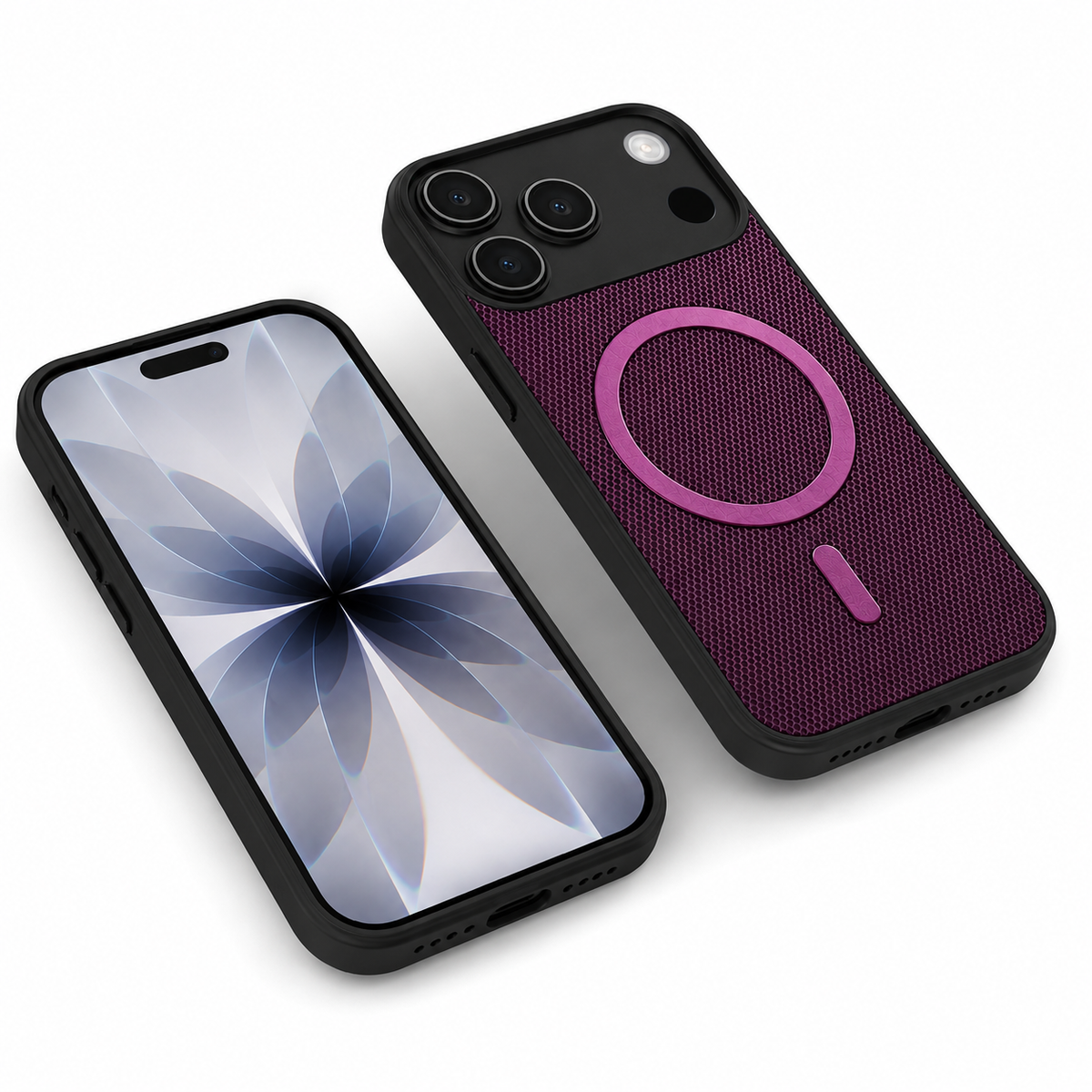 Purple textured smartphone case, anti-slip protective phone cover, impact-resistant mobile case