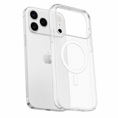 iPhone 17 Pro clear MagSafe case, crystal transparent smartphone cover, protective mobile case